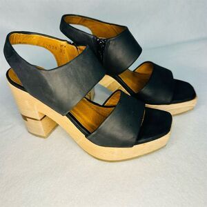 Coclico Women's Black Leather Slingback Heels Size 5 Mid‎ Block Heel